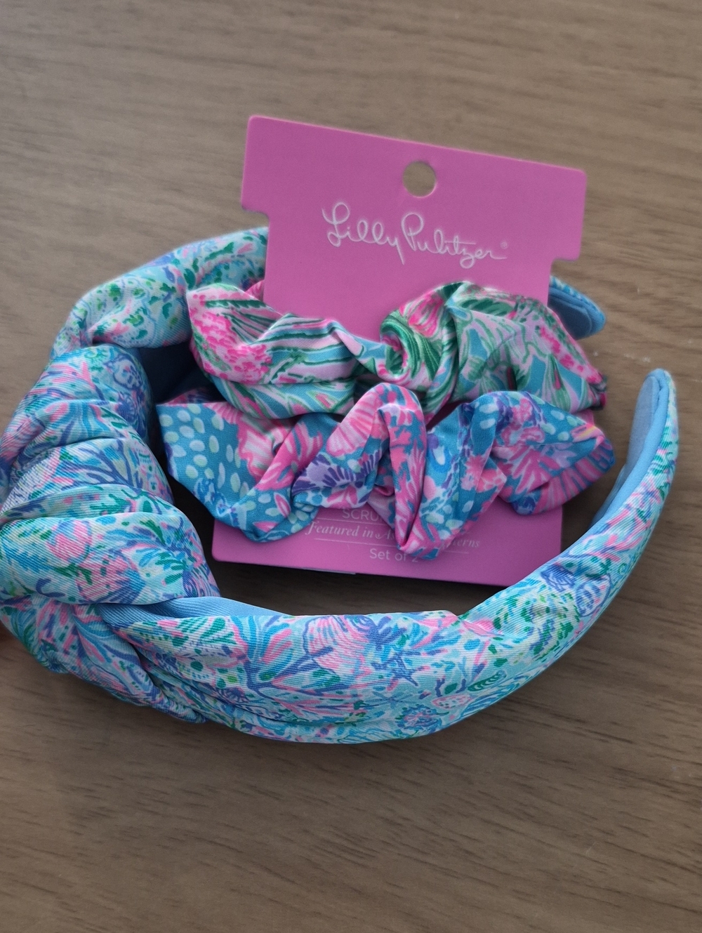Lilly Pulitzer Hair Accessory Bundle Pink & Blue Floral Headband and Scrunchies